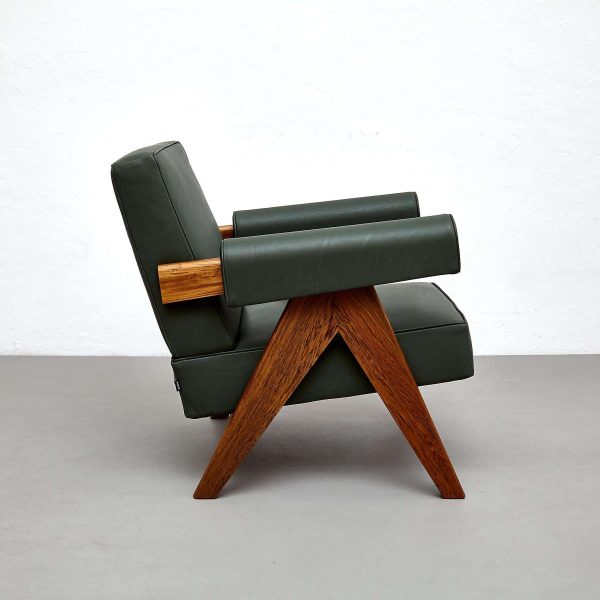 Pierre Jeanneret 053 Capitol Complex Teak Wood Green Leather Armchair by Cassina - Image 9