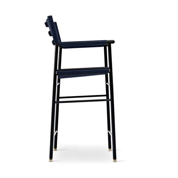 Set of 5 Classic Counter Stool w Backrest Navy Blue Leather & Black Rubber Metal - Image 3