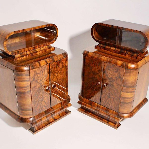 Art Deco Walnut Vintage Pair of Nightstands or Chests or Commodes 1930s Vienna - Image 2
