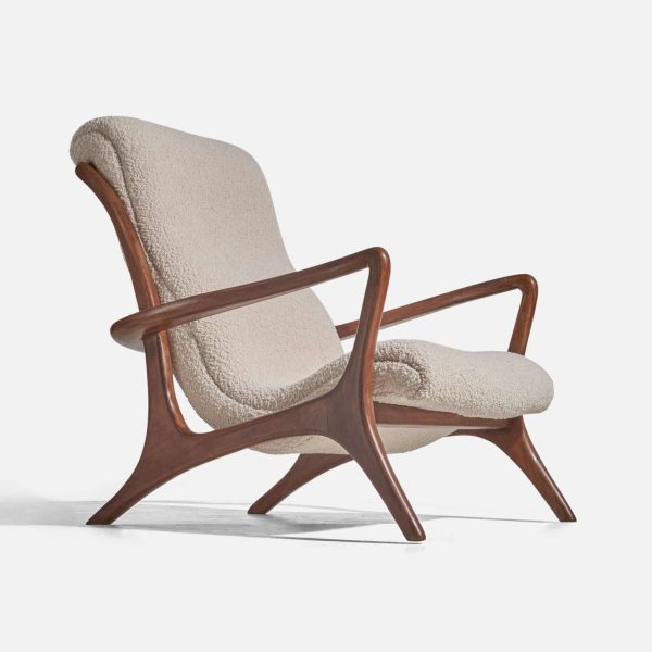Vladimir Kagan Rare Lounge Chair, Walnut, White Fabric, Kagan Designs c. 1950 - Image 3