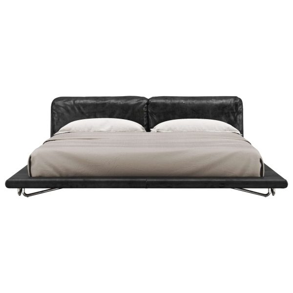 Saint-Germain Bed in Black Timeless Leather and Raw Silver