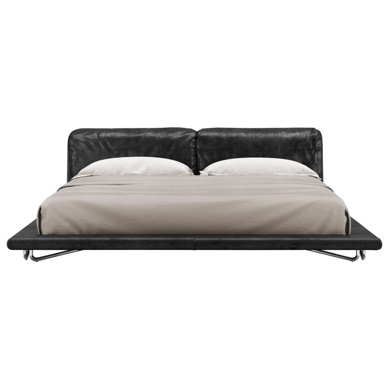 Saint-Germain Bed in Black Timeless Leather and Raw Silver