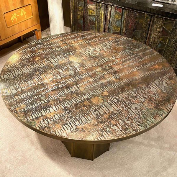 Acid Etched Patinated Brass and Pewter "Eternal Forest Table" by Philip & Kelvin - Image 2