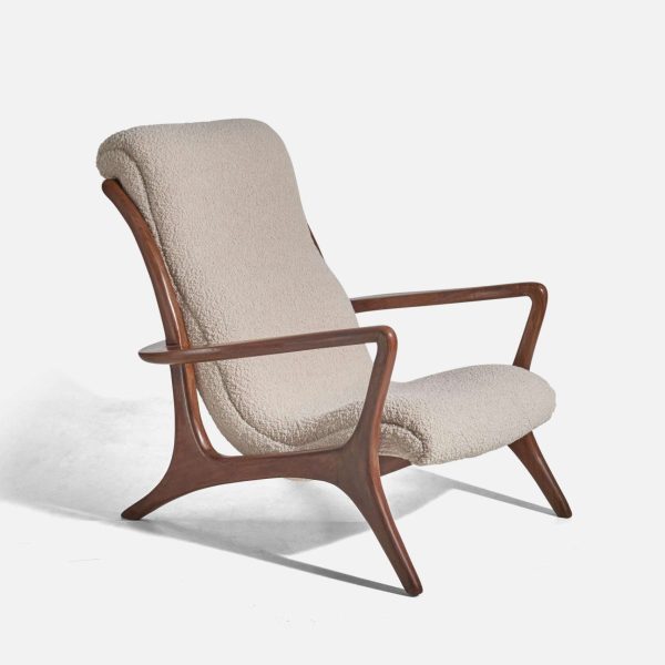 Vladimir Kagan Rare Lounge Chair, Walnut, White Fabric, Kagan Designs c. 1950 - Image 6