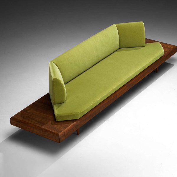 Restored Adrian Pearsall Platform Sofa '2006S' Walnut & Apple Green Fabric - Image 6