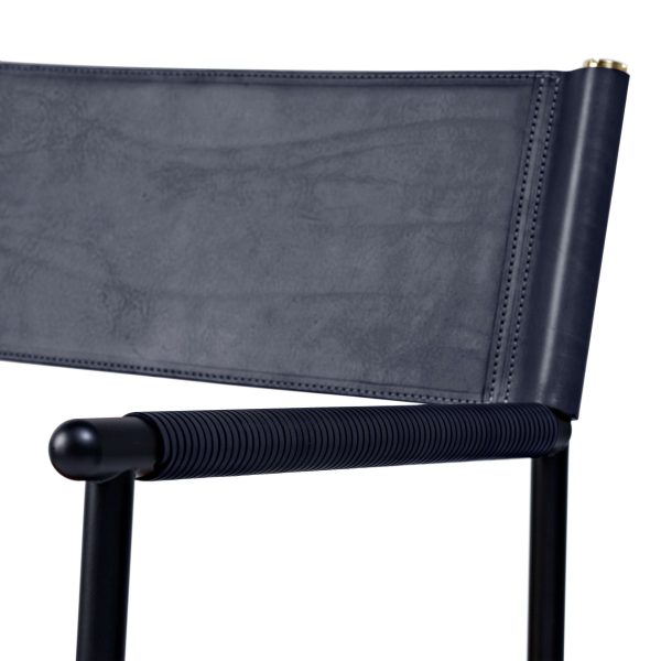 Set of 5 Classic Counter Stool w Backrest Navy Blue Leather & Black Rubber Metal - Image 2