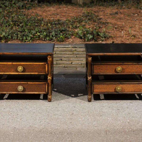 Beautiful Restored Pair of Mahogany, Rattan and Brass End Tables by McGuire - Image 7