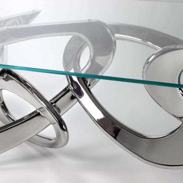 Dining Table Rings Sculpture Rectangular Glass Crystal Mirror Steel Collectible - Image 3