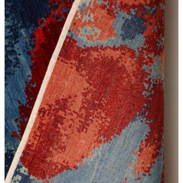 Modern Abstract Magma Wool Persian Rug in Red and Blue Tones, 10' x 14' - Image 7