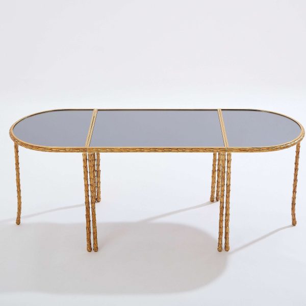 Maison Baguès Foliage Gilt Bronze and Mirror Tables 1950s - Image 2