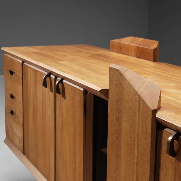 Early Pierre Chapo 'R28' Sideboard in Solid Elm and Brass - Image 10