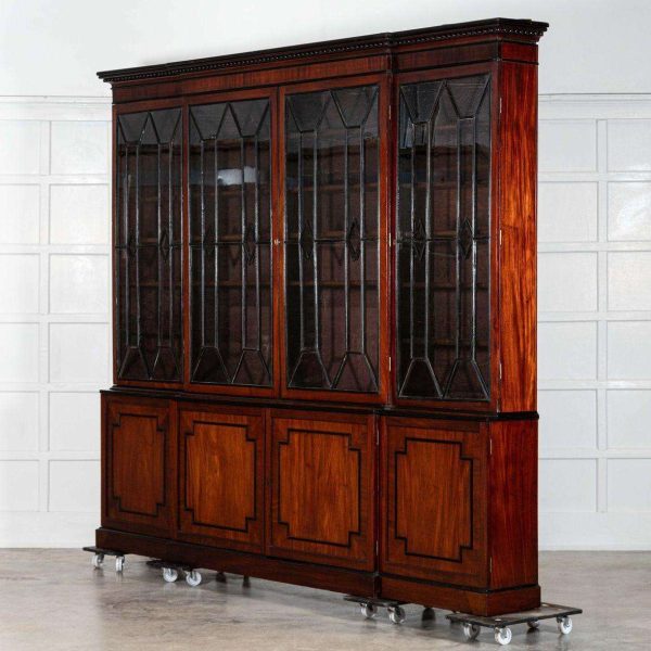 Monumental Irish Georgian Ebonised Mahogany & Astral Glazed Breakfront Bookcase - Image 5