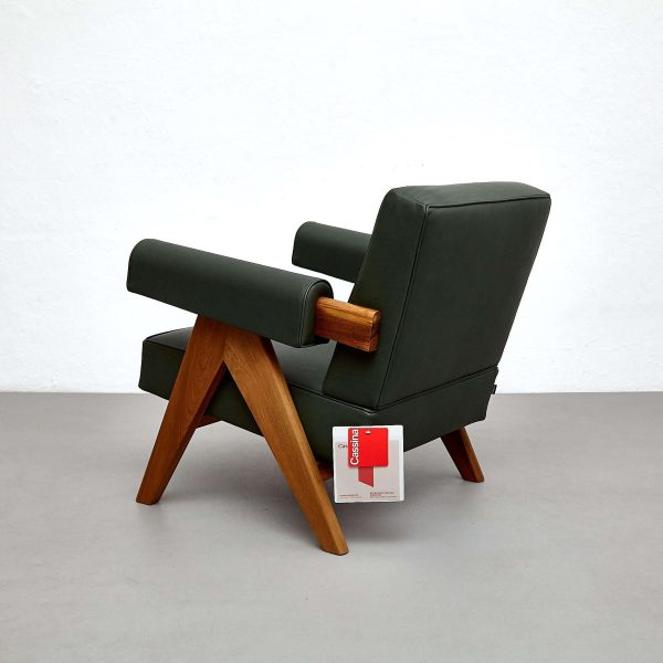 Pierre Jeanneret 053 Capitol Complex Teak Wood Green Leather Armchair by Cassina - Image 8