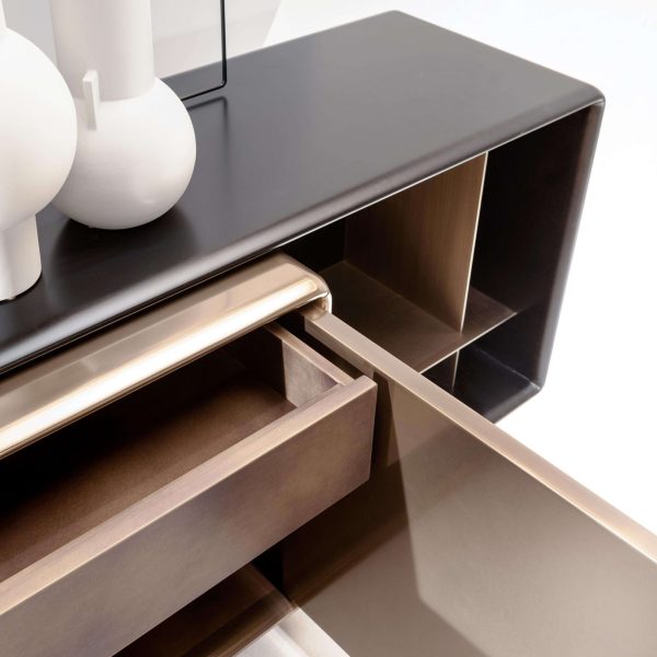 Laurameroni "Talento Lounge" Modern Low Sideboard in Bronze Liquid Metal - Image 5