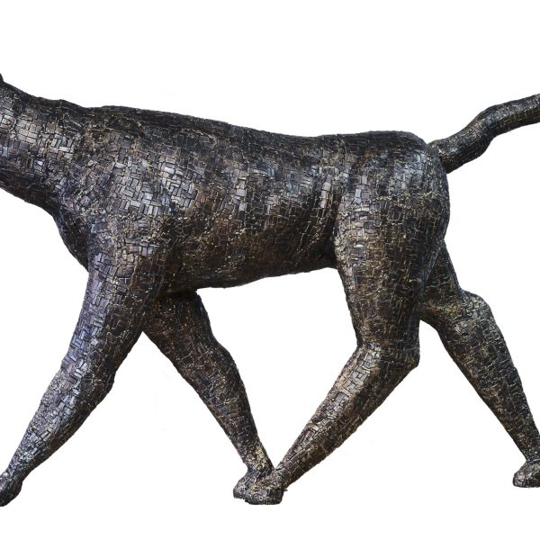 Walking Cat - Lion Sized Bronze Cat Sculpture with Mosaic Patterned Surface - Image 7