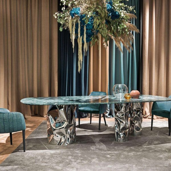 Lotus Verde Alpi Marble & Steel Dining Table - Image 2