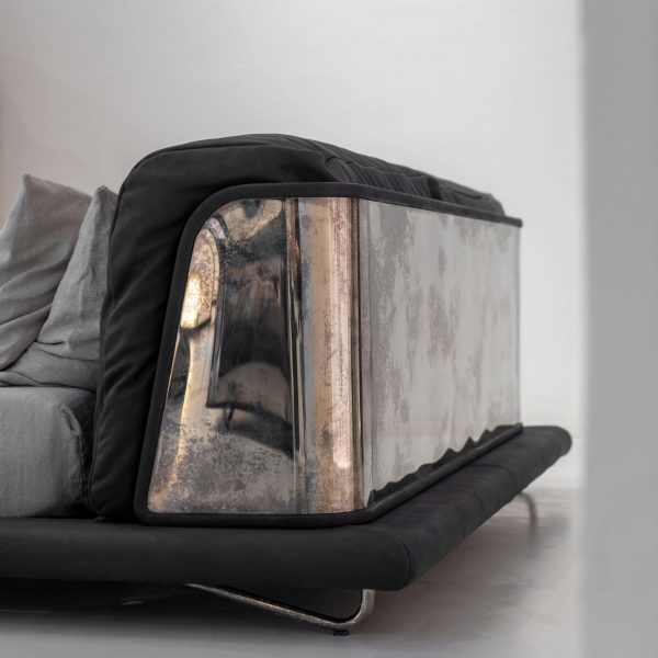 Saint-Germain Bed in Black Timeless Leather and Raw Silver - Image 5