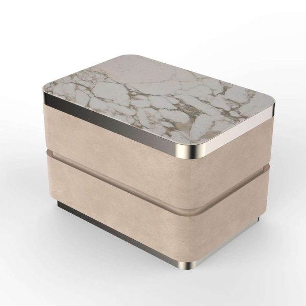 Pair Art Deco Style Elie Saab Maison Nabuk Marble Essence Nightstand, Italy - Image 2