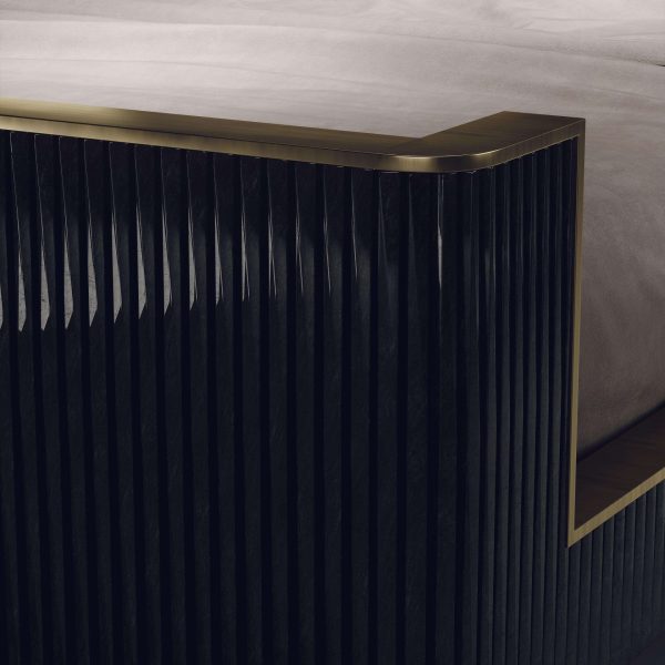 Shell and Brass Bed Frame with Geometric Fluted Details - Image 7