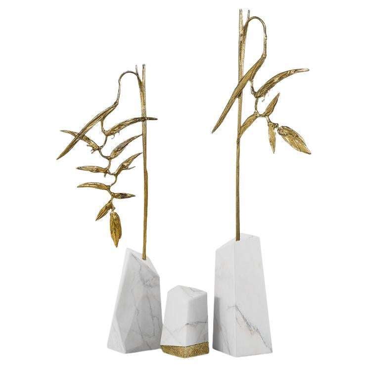 Elysian - Large Brass Sculpture with Biophilic Design and Marble Base