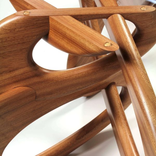 Dining Table Solid Wood Base Crystal Glass Top, Rings Structure Made in Italy - Image 7