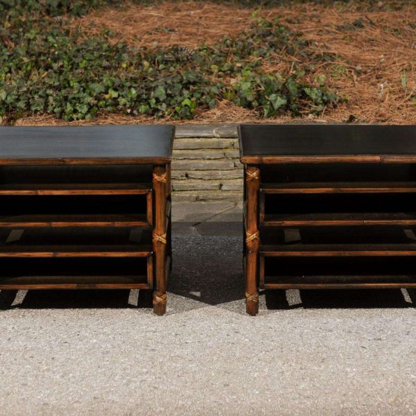 Beautiful Restored Pair of Mahogany, Rattan and Brass End Tables by McGuire - Image 8