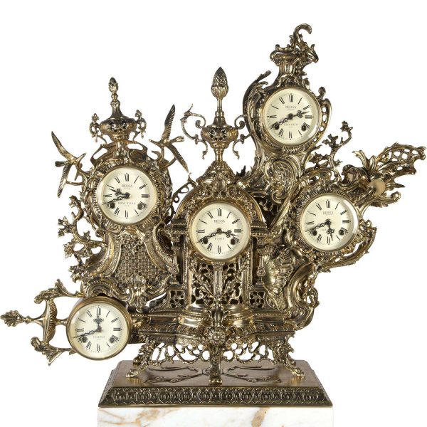 Classic Grandfather Floor Clock, Patinated Polished Brass, Calacatta Gold Marble - Image 4