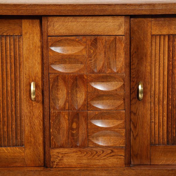 Charles Dudouyt Brutalist Credenza in Oak & Brass, France 1940's - Image 10