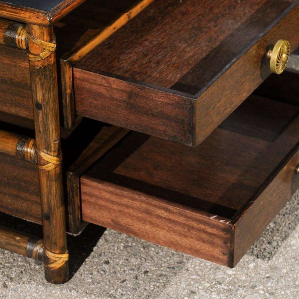 Beautiful Restored Pair of Mahogany, Rattan and Brass End Tables by McGuire - Image 13