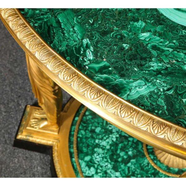 Impressive Empire Style Malachite and Ormolu Center Table After Desmalter - Image 9