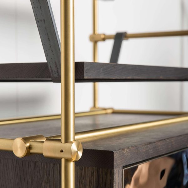 Collector’s Textured Brass and Oak Wine Unit with Bar Cabinet By Amuneal - Image 4