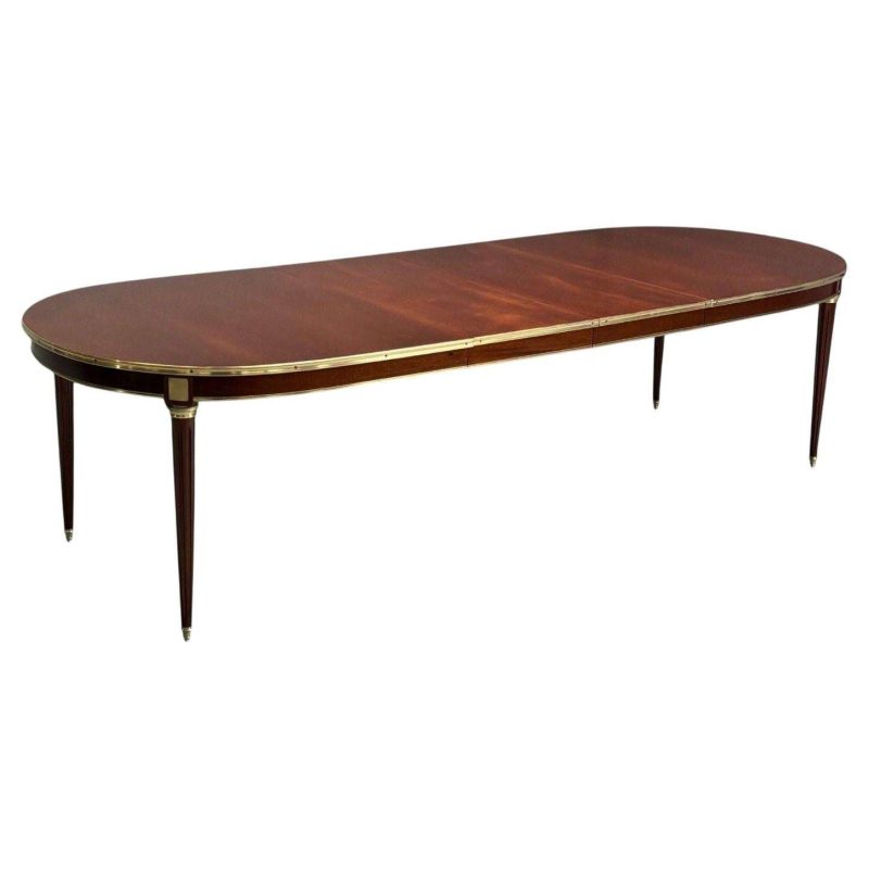 Maison Jansen Louis XVI Style Mahogany Bronze Dining Table, France, 1920s