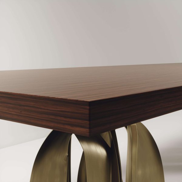 Sculptural Dining Table in Macassar Inlay & Bronze Patina Brass by Kifu Paris - Image 4