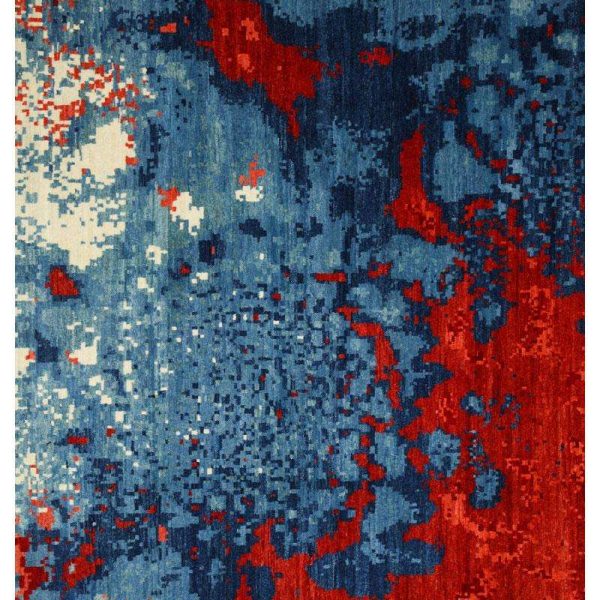 Modern Abstract Magma Wool Persian Rug in Red and Blue Tones, 10' x 14' - Image 3