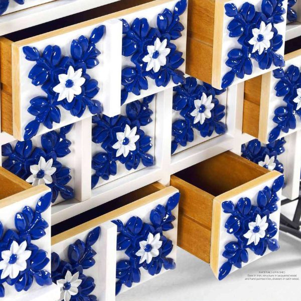 Luxury Contemporary Modern Cabinet Sideboard in Iron and Blue Hand Painted Tiles - Image 6