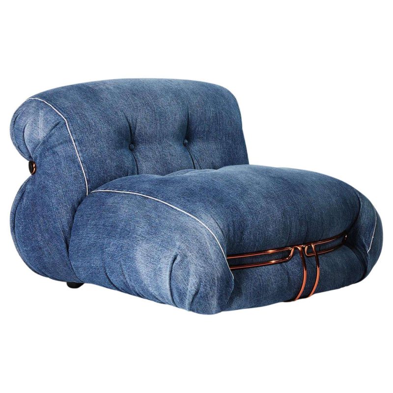 Afra And Tobia Scarpa Soriana Denim Crafted Armchair For Cassina