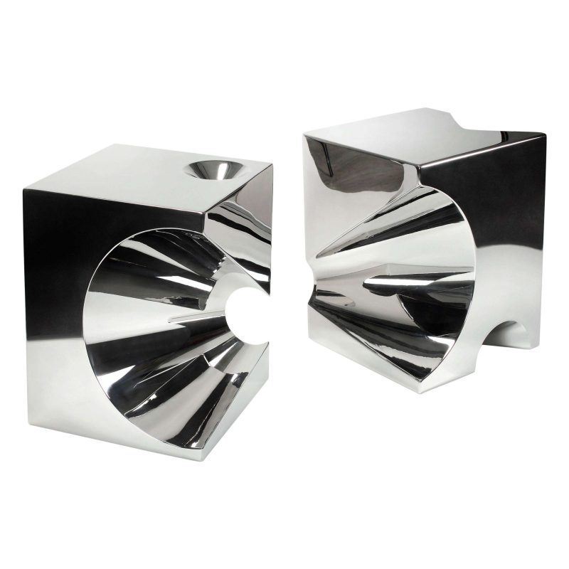 Side End Table Contemporary Square Cube Mirror Steel Collectible Design Italy