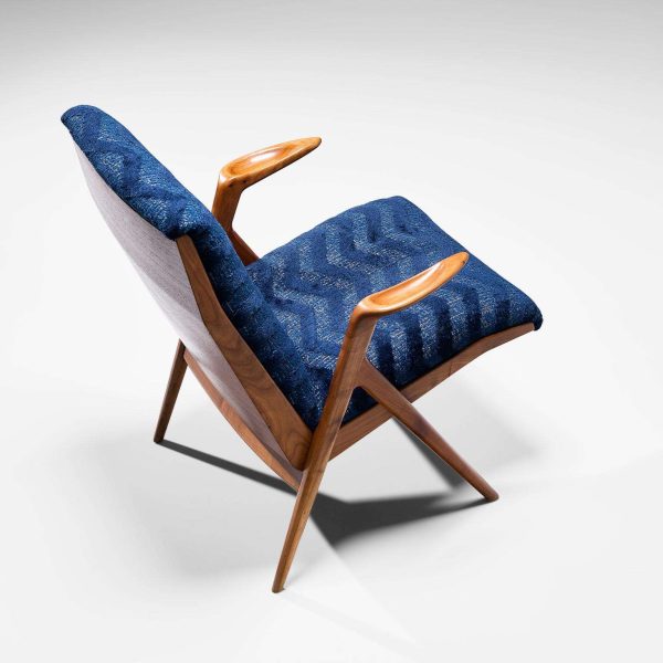 Taichiro Nakai Reupholstered Blue Armchair in Cherry - Image 6