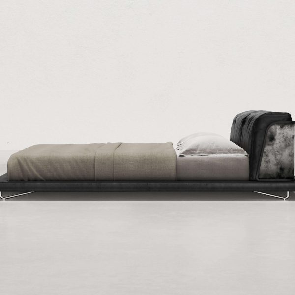 Saint-Germain Bed in Black Timeless Leather and Raw Silver - Image 4