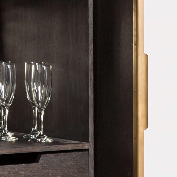 Collector’s Textured Brass and Oak Wine Unit with Bar Cabinet By Amuneal - Image 3