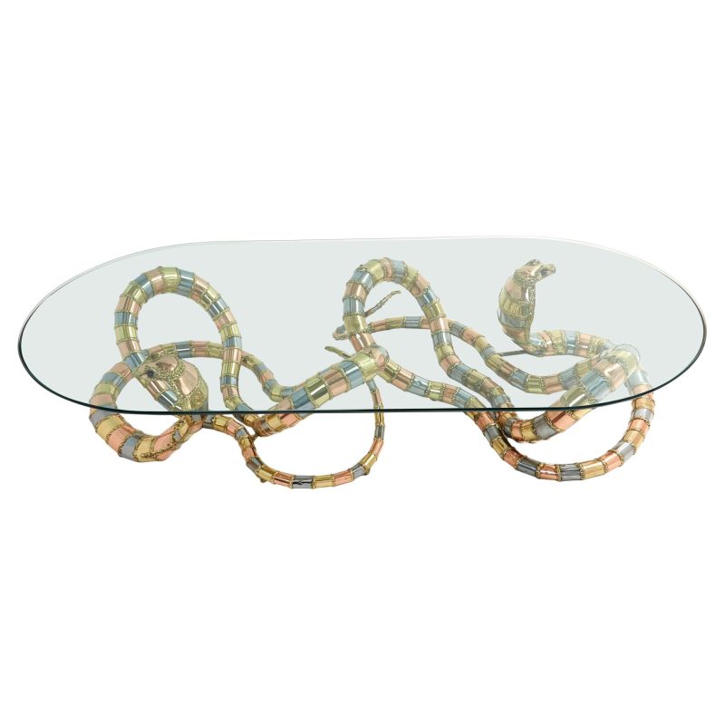 Signed Isabelle Faure Cobra Sculpture XL Coffee Table, 1970s