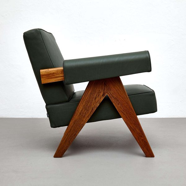 Pierre Jeanneret 053 Capitol Complex Teak Wood Green Leather Armchair by Cassina - Image 10