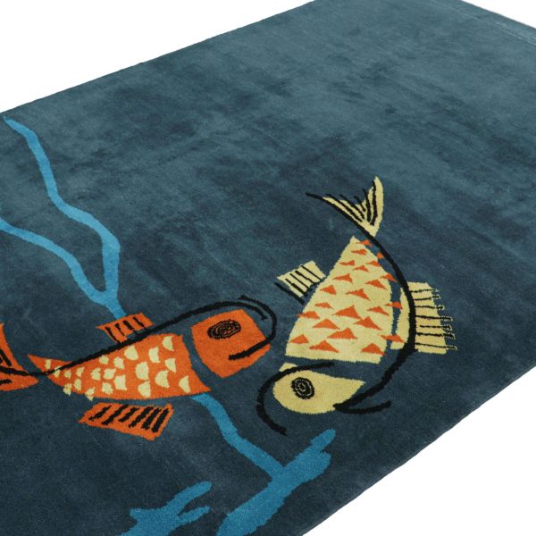 Vintage Zeki Müren Rug in Navy Blue with Fish Pictorials - Image 5