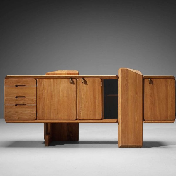 Early Pierre Chapo 'R28' Sideboard in Solid Elm and Brass - Image 2