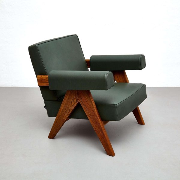 Pierre Jeanneret 053 Capitol Complex Teak Wood Green Leather Armchair by Cassina - Image 15
