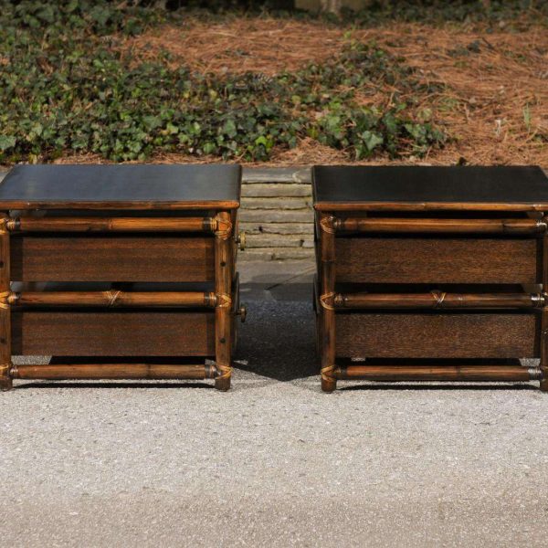 Beautiful Restored Pair of Mahogany, Rattan and Brass End Tables by McGuire - Image 6