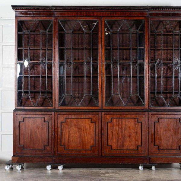 Monumental Irish Georgian Ebonised Mahogany & Astral Glazed Breakfront Bookcase - Image 4