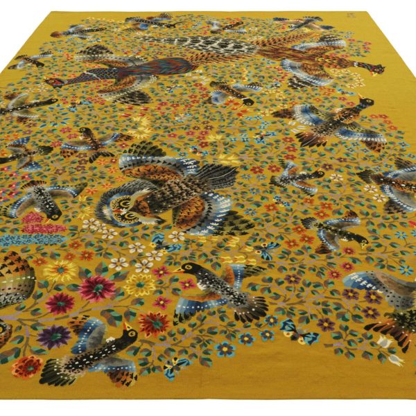 Signed Vintage Rene Perrot Pictorial and Floral Tapestry Rug & Kilim - Image 2