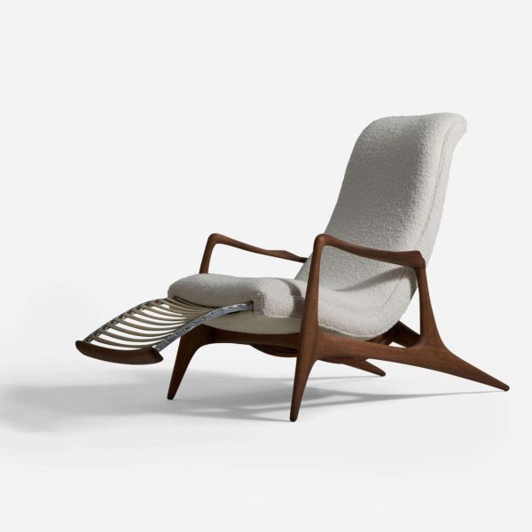 Vladimir Kagan Lounge Chair, Walnut, White Bouclé, Kagan-Dreyfuss, Inc, c. 1950 - Image 4