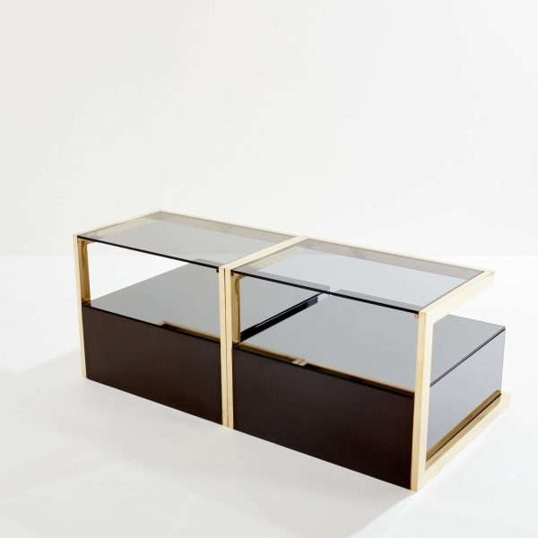Pair of Michel Pigneres Smoked Mirrored and Brass Side Tables 1970s - Image 11